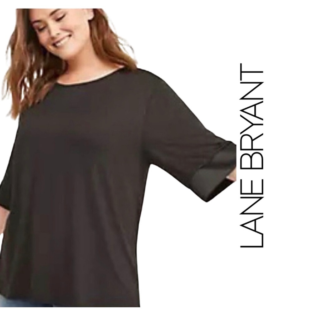 Lane Bryant Black 26/28 Black top with Satin trim on sleeve New With Tags